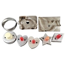 Vintage Metal Cookie Cutters with Handles Lot of 9 - Hearts, Stars, Animals