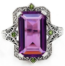 10CT Amethyst  Peridot 925 Sterling Silver Filigree Ring Sz 6 AZ3