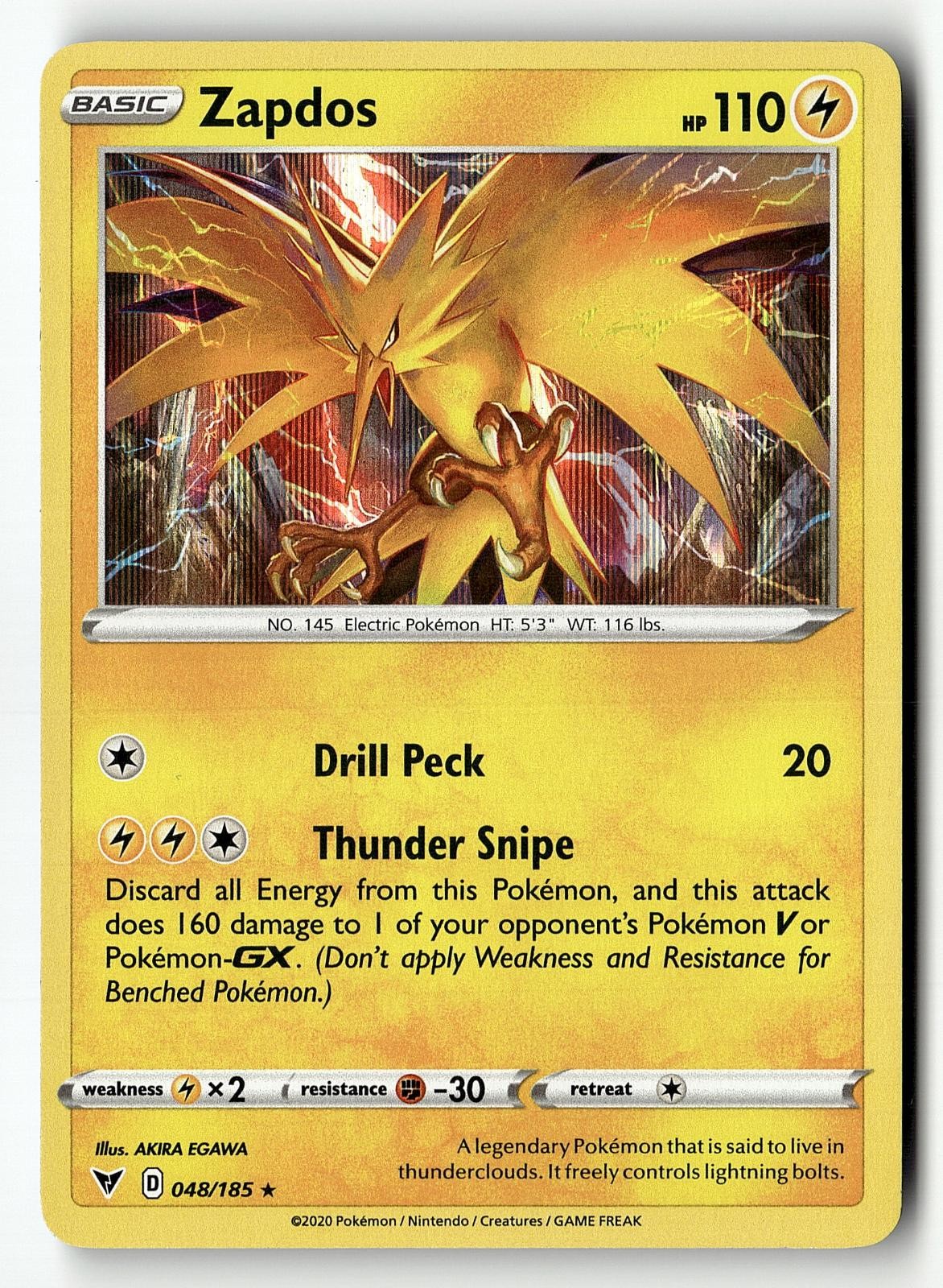 Zapdos 048/185 Holo Rare Vivid Voltage Pokemon Holo Near Mint