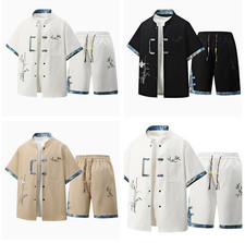 Men's Tang Suit Stylish Printed Shirt Shorts Sets Chinese Style Casual Outfits