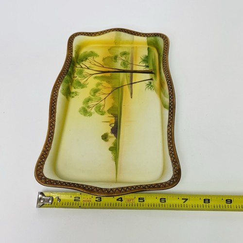 Vintage Nippon Hand-Painted Porcelain Nature Landscape Vanity Decorative Tray - Picture 9 of 10