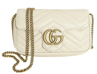 GUCCI GG Marmont Leather Mini Chain Shoulder Bag 476433 Off White