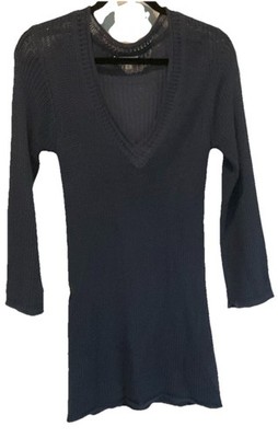 Stem & Thread Women's Knit V-Neck Pullover Sweater Blue Long Sleeve Size L