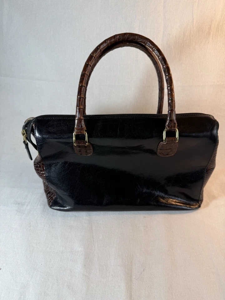 Cartera de colección Brahmin Toscan Too Handle cocodrilo en relieve negro nuez moscada 1D Foto 2 de 4