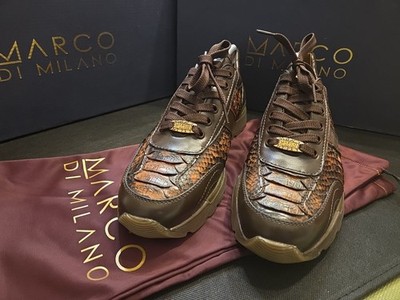 Marco Di Milano Brescia Python & Calfskin Sneakers Washed CognacUS 9.5