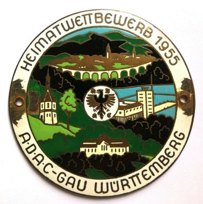 Plakette Heimatwettbewerb 1955 ADAC Gau Württemberg Bronze Email Sammler