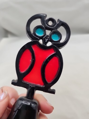 Vintage Cast Iron Stained Glass Owl Hand Metal Dinner Bell Ringing - Picture 5 of 7