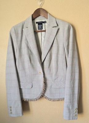 Vintage Laundry by Shelli Segal Cropped Plaid Blazer Button Ruffled Trim Size 10