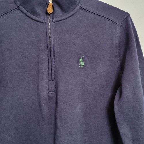 Polo Ralph Lauren Cotton Quarter-Zip Pullover Shirt Pony Navy Blue Boys Size 8 - Picture 3 of 6