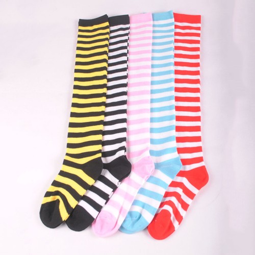 Medias a rayas de moda para mujer calcetines por encima de la rodilla dibujos animados para