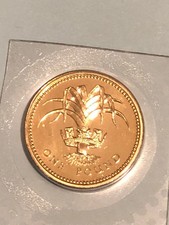 1985 £1 Old Style Round One Pound Coin Welsh Leek in Coronet Uncirculated BUNC