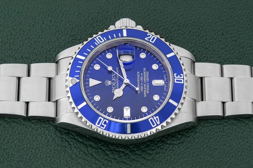 ROLEX SUBMARINER DATE STAINLESS STEEL WATCH WITH BLUE DIAMOND DIAL BLUE INSERT - Picture 4 of 11