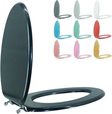 Elongated Toilet Seat Wood Prevent Shifting Elongated, Navy Blue