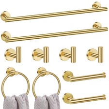 Brushed Gold Bathroom Hardware Set, 10-Piece Towel Bar Set SUS304 Stainless S...