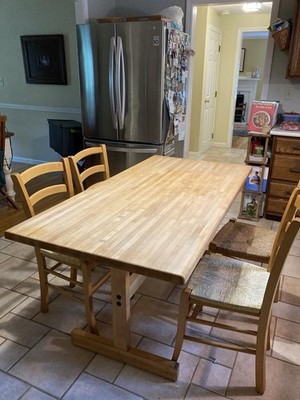 Butcher Block 60x30 Rectangular Wood Dining Table Light Wood Varnished Country