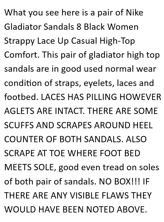 Sandalias Nike Gladiador 8 Negras Mujeres Tirantes Con Cordones Informales Parte Superior Alta Com G2U Foto 2 de 4