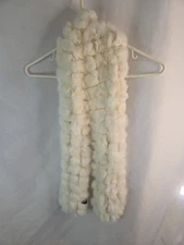 Cejon Accessories Inc. Genuine Rabbit Fur Pom Pom Scarf White 55" Long 5" Wide