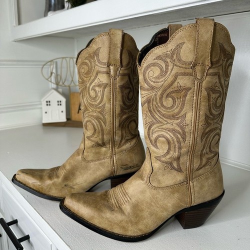 Durango Western Cowboy Boots – Women’s Size 8.5M – Tan Embroidered Leather