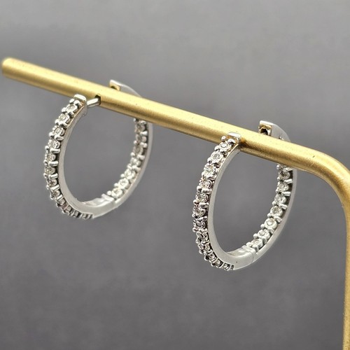 14k White Gold-Plated Sterling Silver Lab Created Diamond Huggie Hoop Earrings