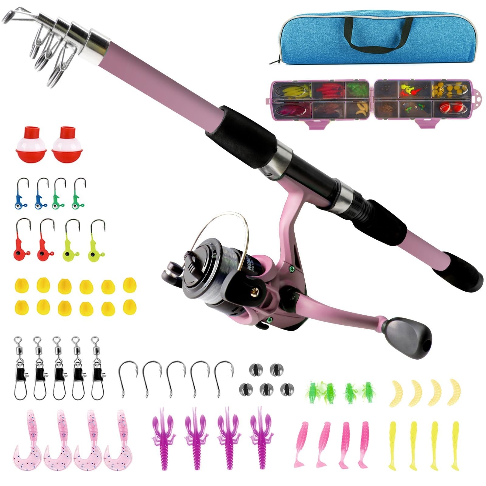 Kids Fishing Pole Set, Portable Telescopic Fishing Rod and R