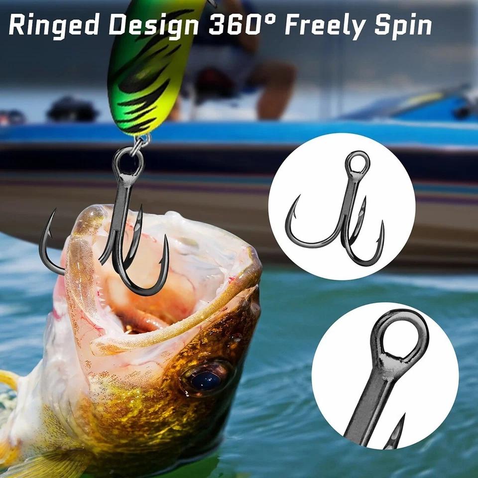 100PCS Carbon Steel Fishing Hook Sharp Treble Hooks Size 2 4 6 8 10 12 1.0 2.0  - Image 2 of 4