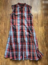 Brooks Brothers Red and Blue Plaid Midi Dress Cap Sleeveless Seersucker Size 8