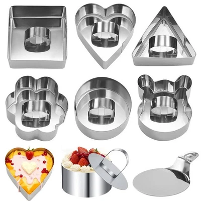Muster 6 Stück Kuchen Ringe Dessert 8 cm Rund silberfarben 8x8x4 cm - Bild 1 von 4