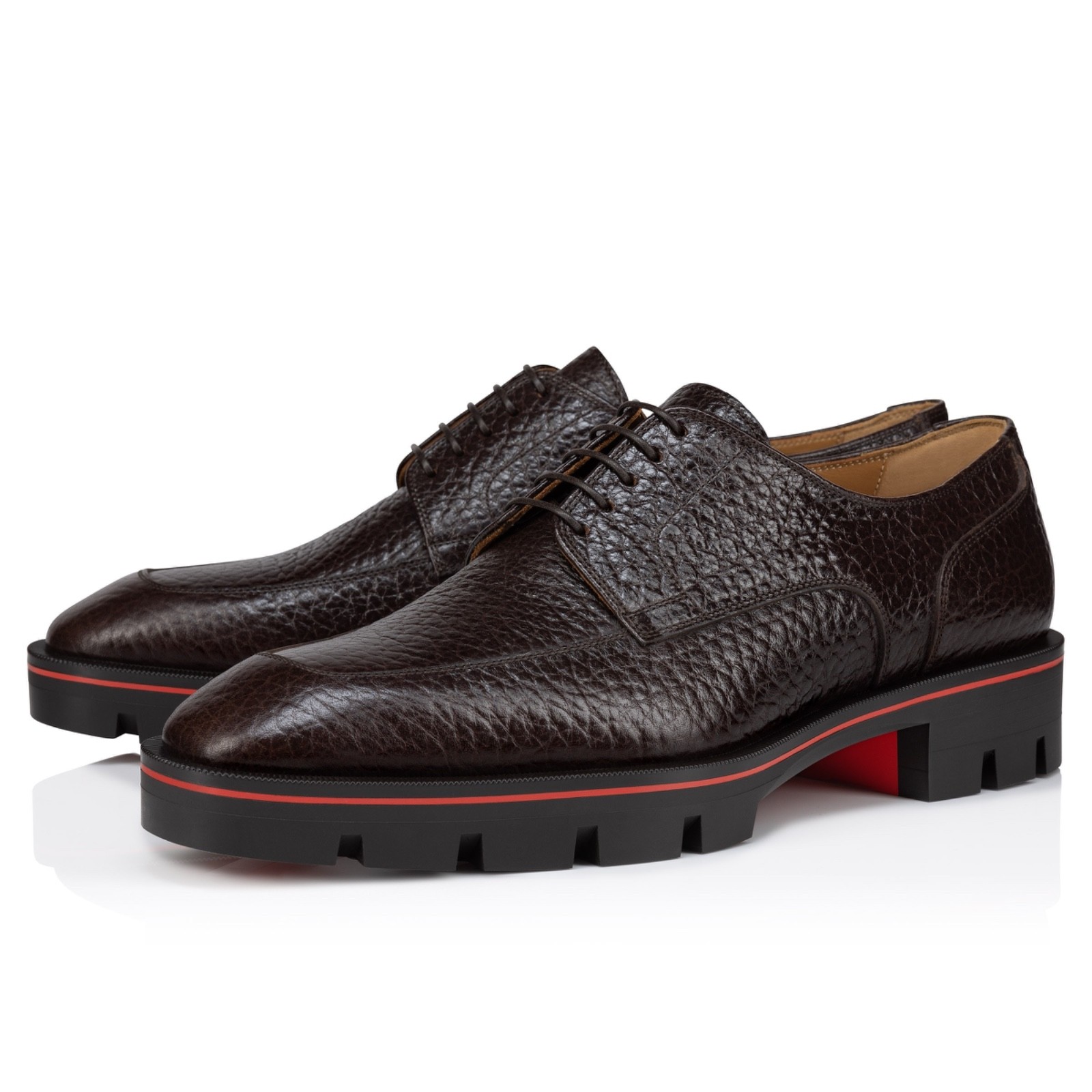 SAOLA Mocassino Christian Louboutin uomo Davisol piatto marrone suola derby Oxford 44 11