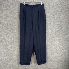 Talbots Dress Pants Women 12 Blue High Rise Pleated Cuffed Straight Wool Lined