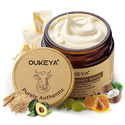OUKEYA Skin Men's Face Cream Beef Tallow & with Raw Honey Face Balm 50/110g