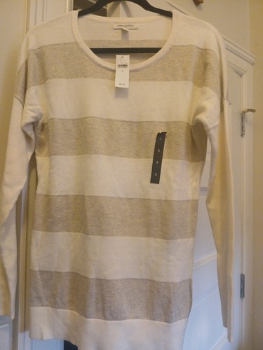 NWT! Womens Banana Republic Cream And Gold Long Sleeve Crew Neck Sweater