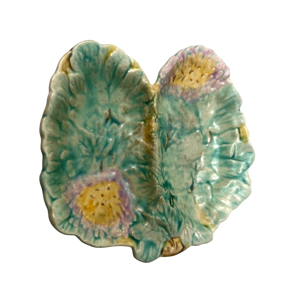 Plato dividido floral/hoja hortensia en relieve vintage de cerámica artística británica AvonWare Foto 3 de 4