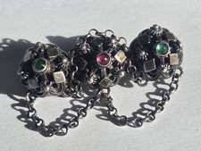 800er Silber Antike Trachten Brosche Silber roten & grünen Steinen