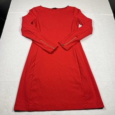 Theory Power Red A-Line Dress Zip Long Sleeve Stretch Comfort Pullover Slim M
