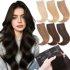 Clip In Human Hair Extensions Russian Remy Hair 8 Pieces with 18 Clips Full Head