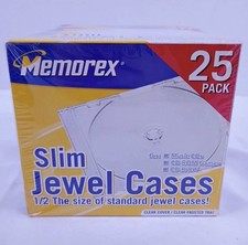 Memorex Slim Jewel Cases Clear Cover/Clear Frosted Tray 25 Pack New And Sealed