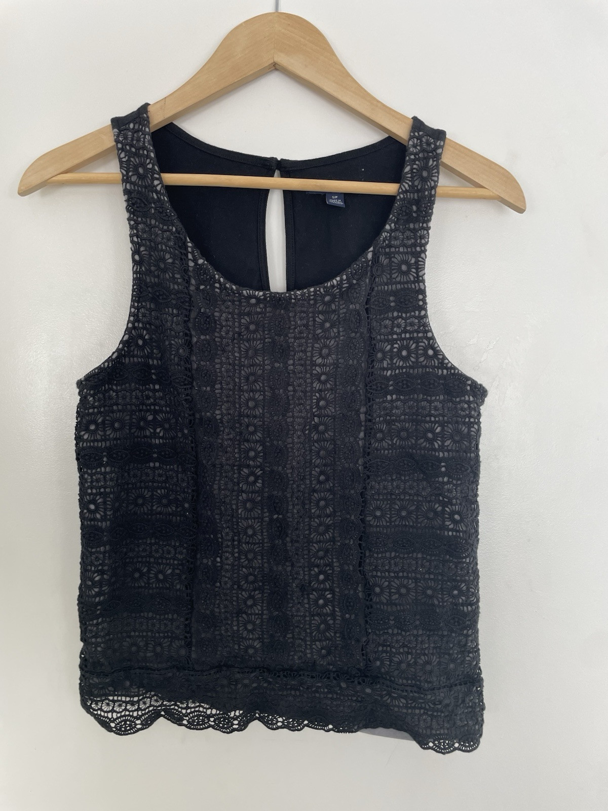 American Eagle Outfitters Women's Lace Cotton Blend Sleeveless Tank Top Black S