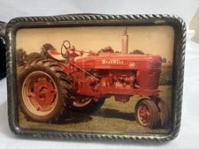 Vintage Collectible Farmall Tractor Photo Metal Buckle and leather belt