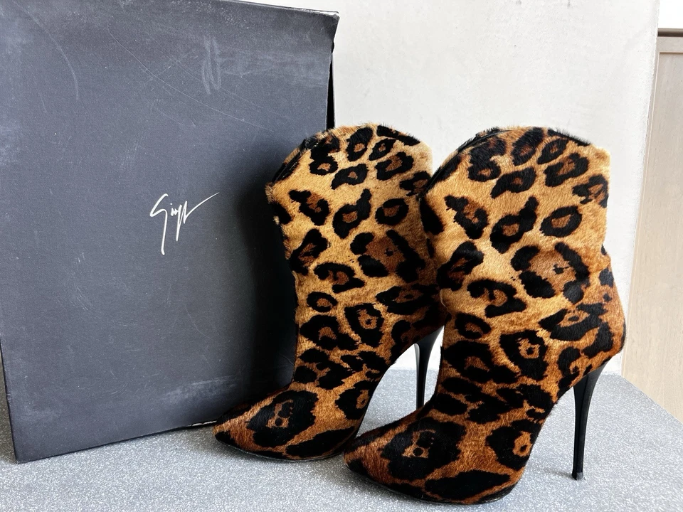 Giuseppe Zanotti Mujer Marrón Botines Piel Leopardo Estampado Tacones Botines EE. UU. 8.5 Foto 2 de 4