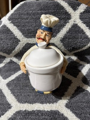 Vintage Italian Fat Chef Statue Holding a Large Canister