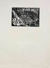 Fekete, Esteban: Langsam gingen wir zum Dorf. Signierter Original-Holzschnitt.