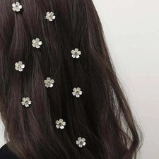 10Pcs Rhinestone Flower Decor Hair Ring for Women Sweet White Petal Hair Braid R