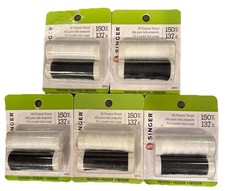 5X SINGER All Purpose Thread 150yd , 137m 60450 Black White Colorfast Washable