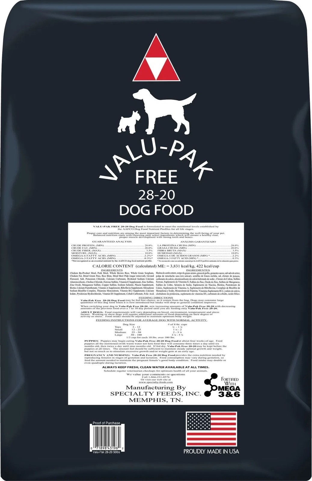 Valu-Pak Free 28-20 Dog Food (Black Bag), 50 lb