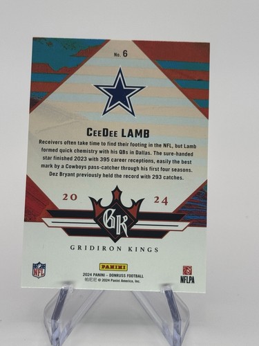 2024 Panini Donruss - CeeDee Lamb #6 Gridiron Kings - Picture 2 of 2
