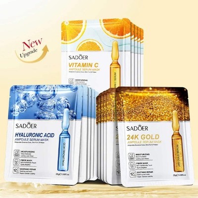 15pcs SADOER 24K Gold Vitamin C Hyaluronic Acid Facial Masks for Face Moisturizi