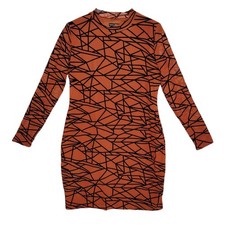396. Fashion NOVA Geometric Patterned Orange Mesh Dress SIZE 1X women Stretch