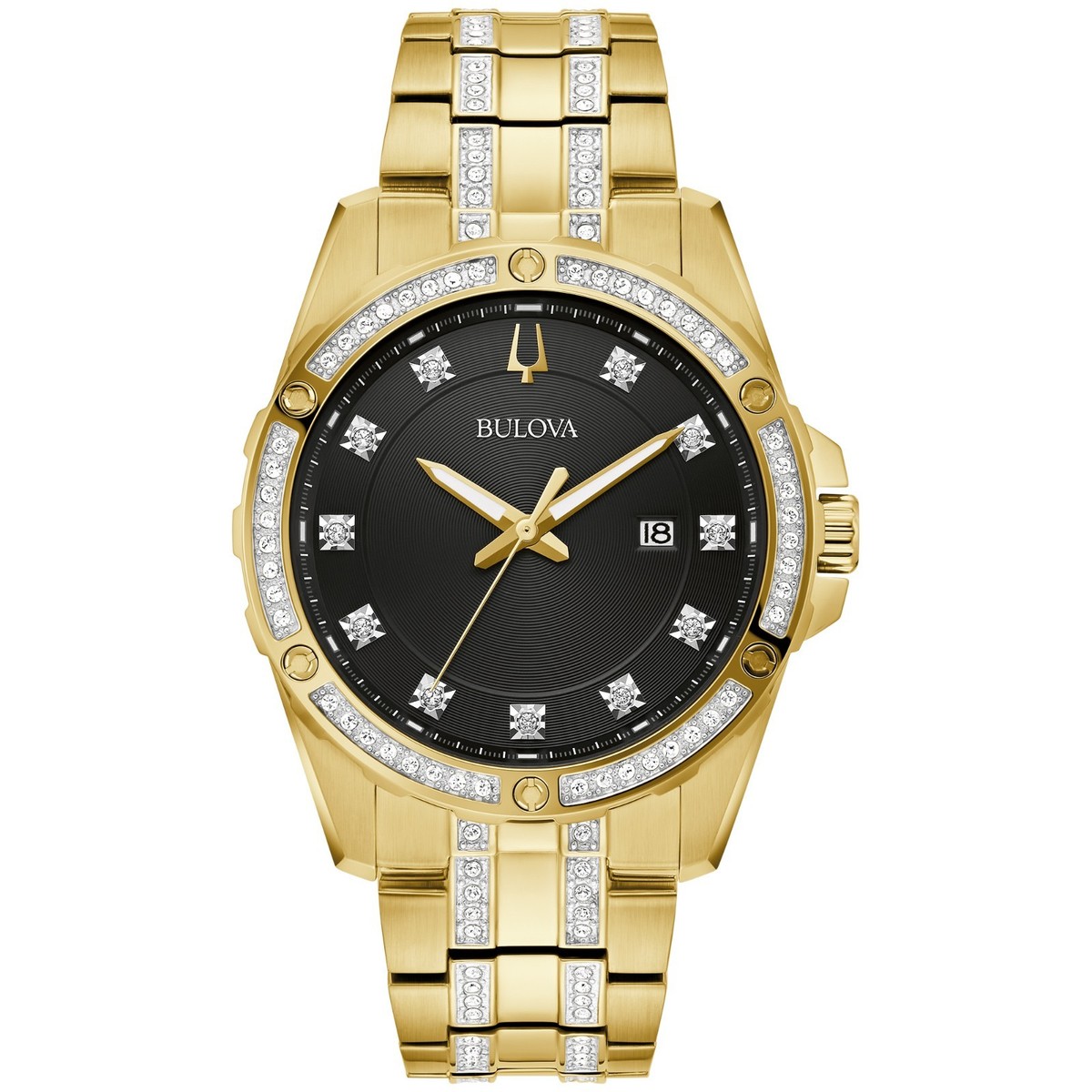 Bulova Men's Crystal Date Indicator Gold Quartz Watch 42MM 98B399