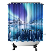 Penguin Shower Curtain Blue Bathroom Curtain Polar Animal Shower Curtain Auro...
