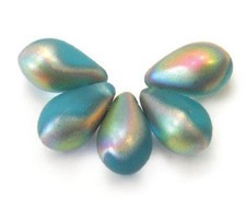 25, Frosted Aqua Vitrail Light, 4x6, 6x4mm, drop beads, tear drops, 4x6-106 